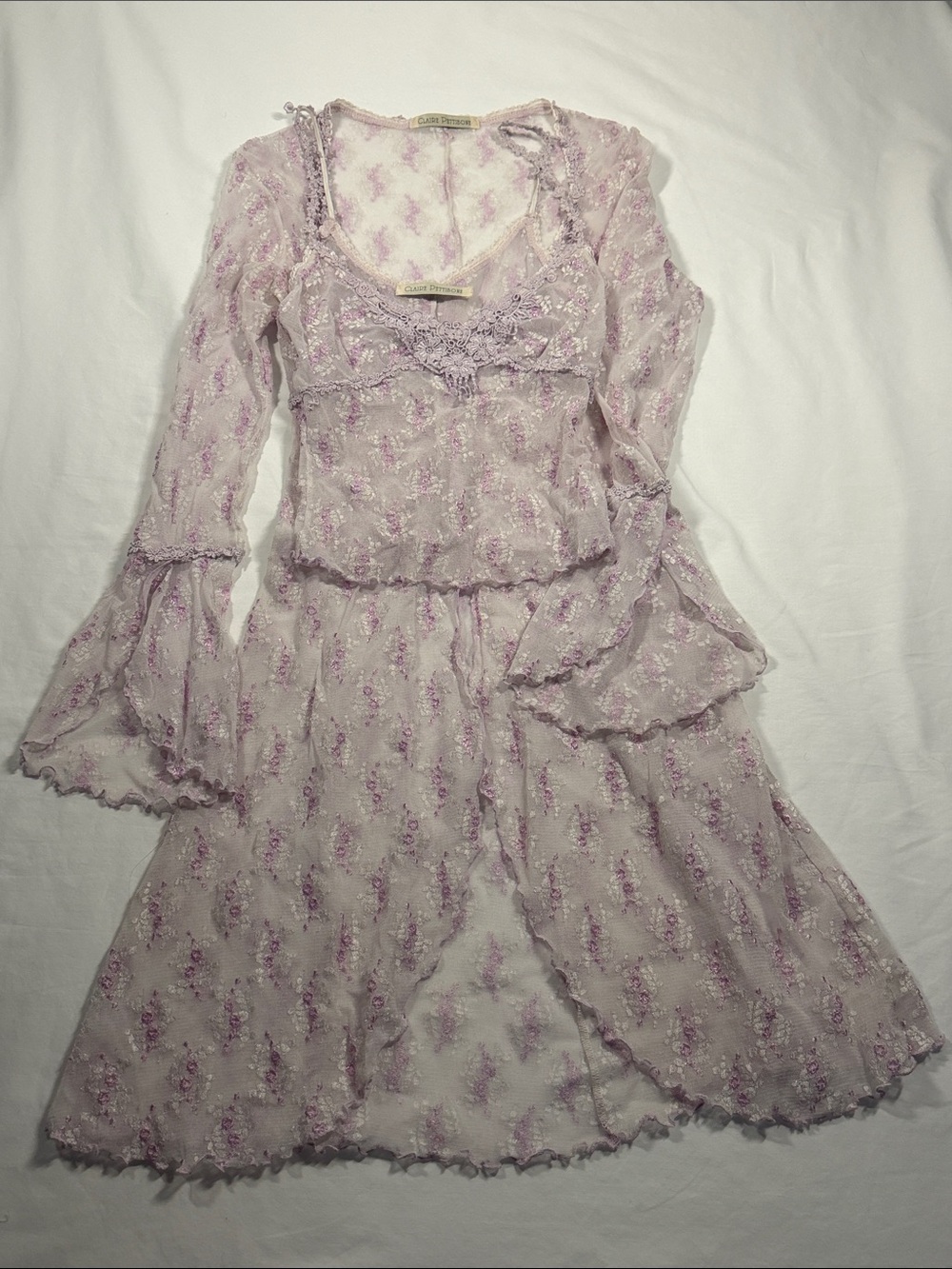 Claire Pettibone Vintage Lace Lavender Floral Camisol with Matching Coverlet